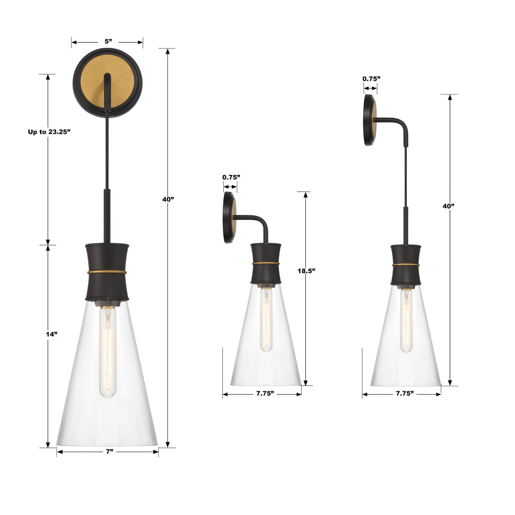 Crystorama Crystorama Quinn 1 Light Matte Black + Textured Gold Sconce