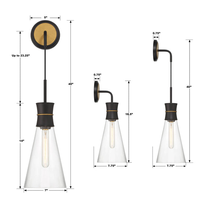 Crystorama Crystorama Quinn 1 Light Matte Black + Textured Gold Sconce