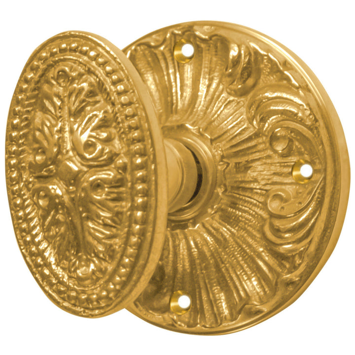 Romanesque Rosette Door Set with Avalon Oval Door Knobs (Several Finishes Available)
