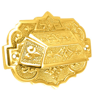 4 3/8 Inch Overall (3 1/4 Inch c-c) Solid Brass Eastlake Cup & Bin Pull With Backplate