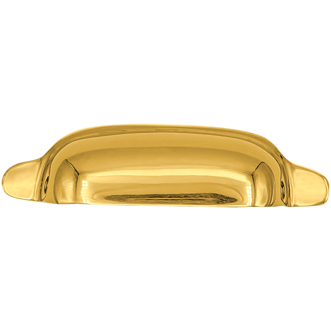 4 1/8 Inch Overall (3 1/2 Inch c-c) Solid Brass Traditional Slim Rounded Bin Pull