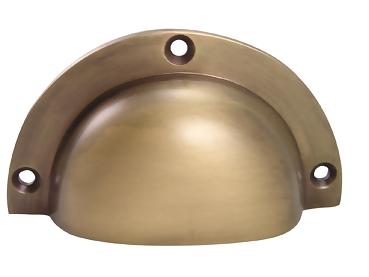 3 1/2 Inch (3 Inch c-c) Solid Brass Traditional Cup Pull COPPER MOUNTAIN HARDWARE