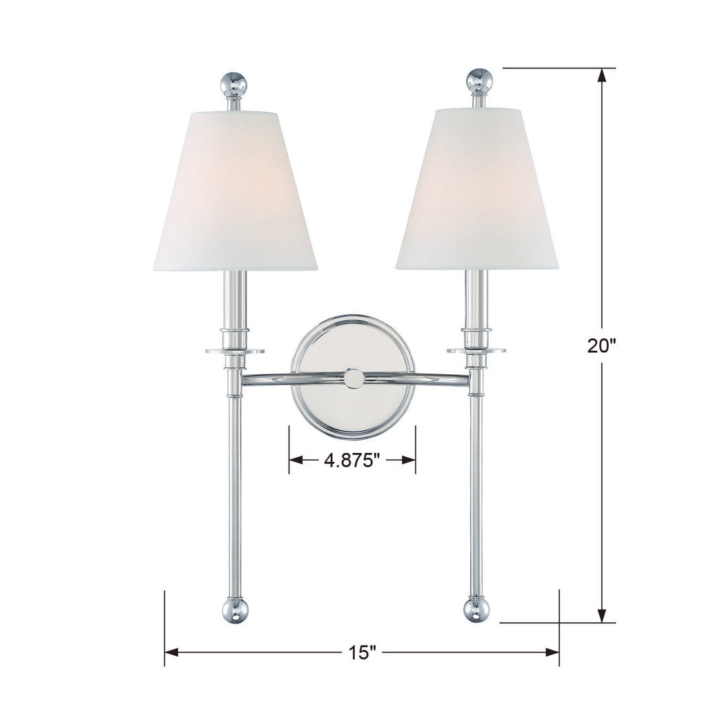 Crystorama Crystorama Riverdale 2 Light Polished Nickel Sconce
