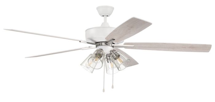 Antique Hardware 60" Super Pro 104 in White/Polished Nickel w/ White/Washed Oak Blades Ceiling Fan