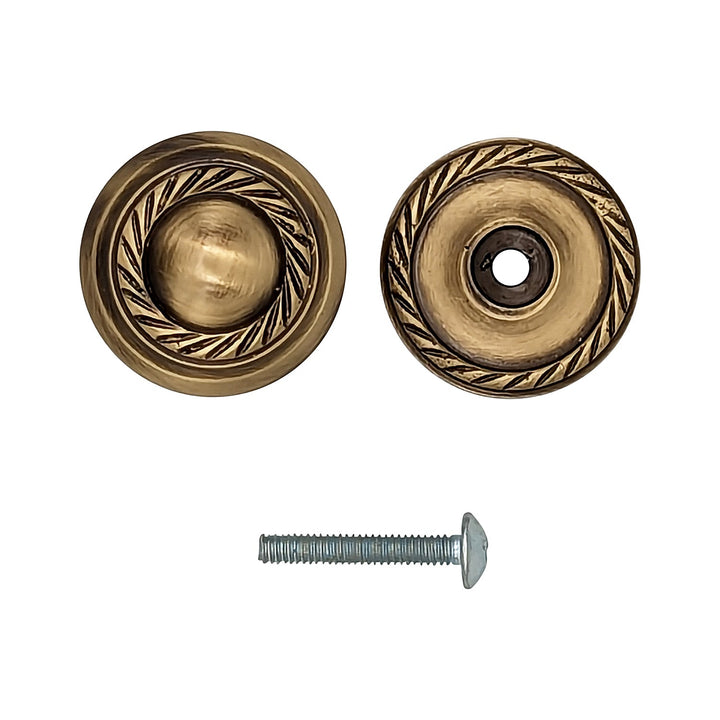 1 1/4 Inch Solid Brass Georgian Roped Round Cabinet & Furniture Knob COPPER MOUNTAIN HARDWARE