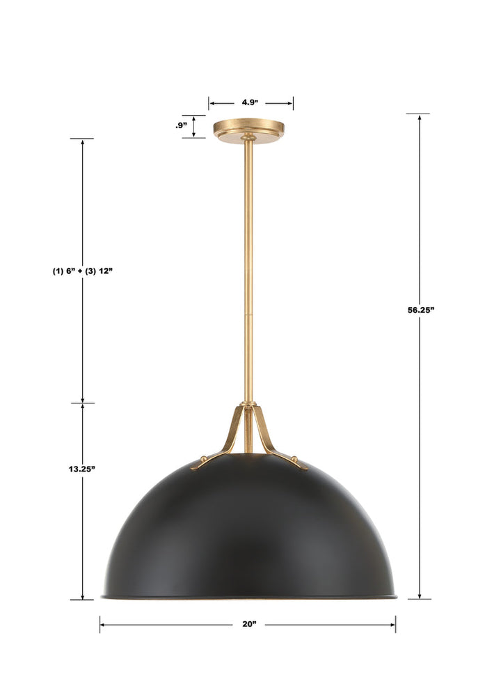Crystorama Crystorama Soto 1 Light Matte Black + Antique Gold Chandelier