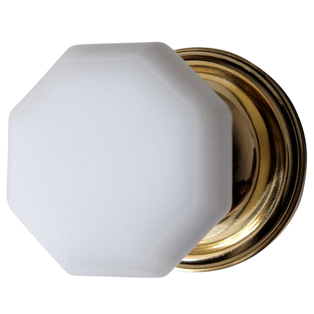 Traditional Rosette Door Set with Octagon Milk Glass Door Knobs (Several Finishes Availabe) COPPER MOUNTAIN HARDWARE