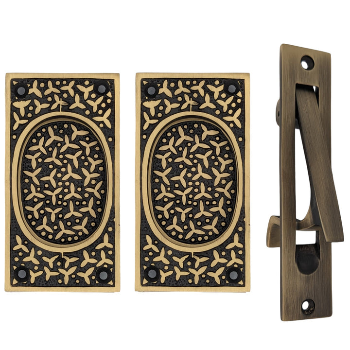COPPER MOUNTAIN HARDWARE Rice Pattern Pocket Passage Style Door Set in Several Finishes