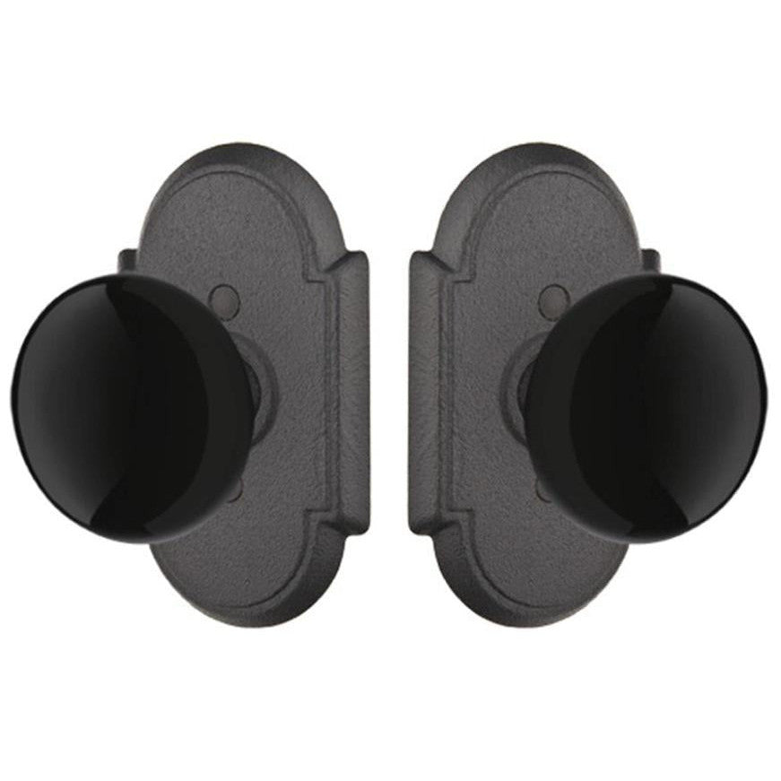 Wrought Steel Arched Rosettes With Black Porcelain Door Knobs (Several Finish Options) EMTEK