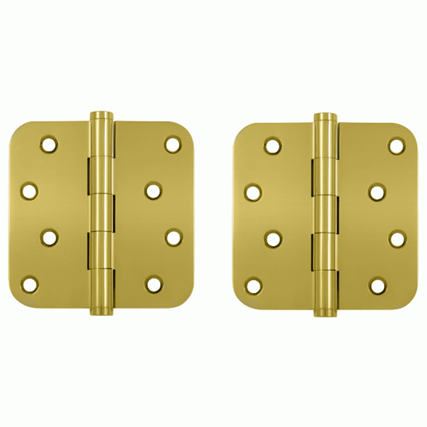 4 Inch X 4 Inch Solid Brass Zig-Zag Hinge (5/8 Radius Corner, PVD Polished Brass Finish) DELTANA