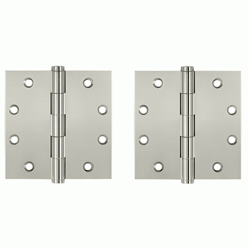 4 1/2 Inch X 4 1/2 Inch Solid Brass Square Hinge Interchangeable Finials (Polished Nickel Finish) DELTANA