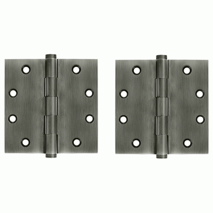 4 1/2 Inch X 4 1/2 Inch Solid Brass Square Hinge Interchangeable Finials (Antique Nickel Finish) DELTANA