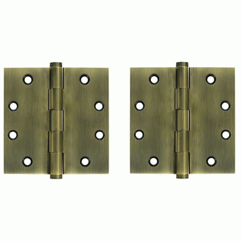 4 1/2 Inch X 4 1/2 Inch Solid Brass Square Hinge Interchangeable Finials (Antique Brass Finish) DELTANA