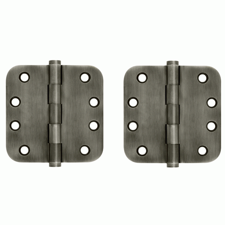 4 Inch X 4 Inch Solid Brass Hinge (5/8 Radius Corner, Antique Nickel Finish) DELTANA