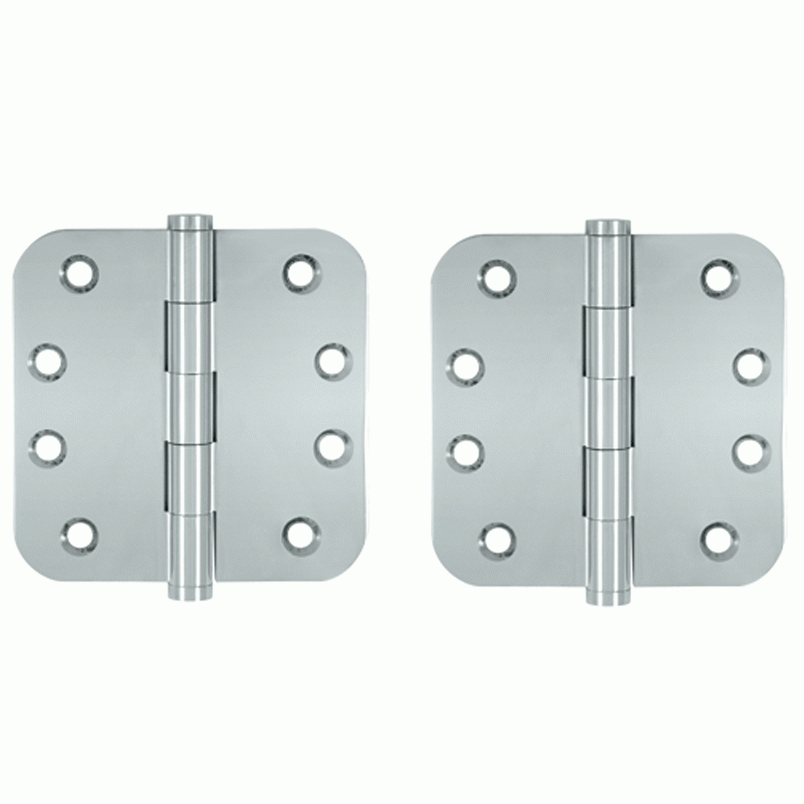 4 Inch X 4 Inch Solid Brass Hinge (5/8 Radius Corner, Chrome Finish) DELTANA