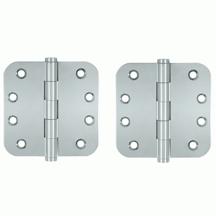 4 Inch X 4 Inch Solid Brass Hinge (5/8 Radius Corner, Chrome Finish) DELTANA
