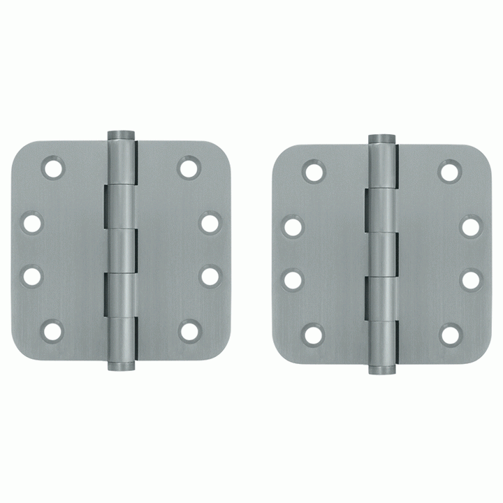 4 Inch X 4 Inch Solid Brass Hinge (5/8 Radius Corner, Brushed Chrome Finish) DELTANA