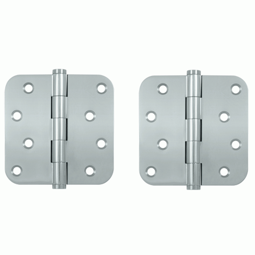 4 Inch X 4 Inch Solid Brass Zig-Zag Hinge (5/8 Radius Corner, Chrome Finish) DELTANA