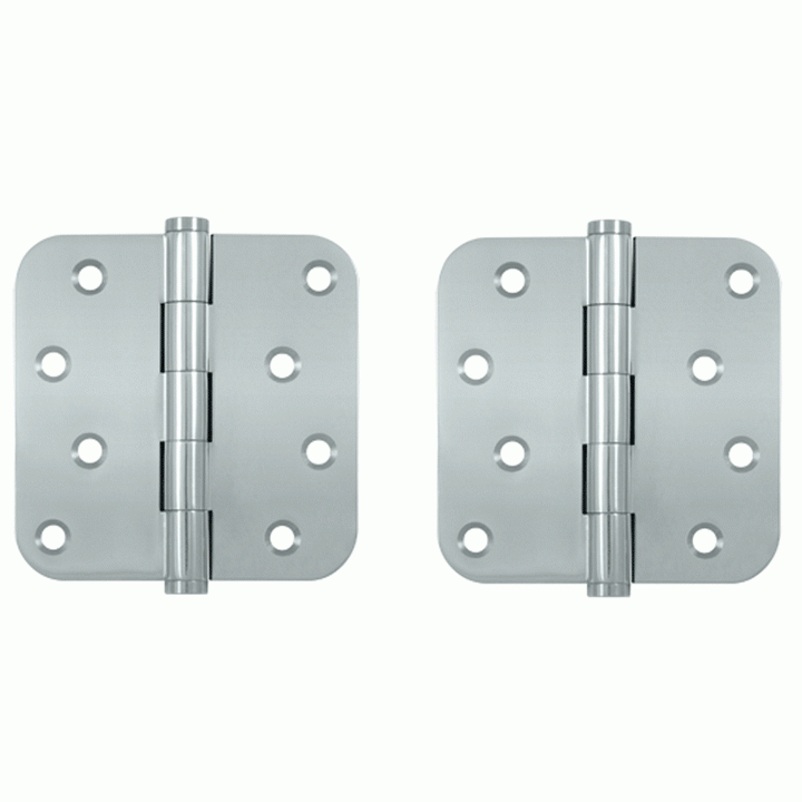 4 Inch X 4 Inch Solid Brass Zig-Zag Hinge (5/8 Radius Corner, Chrome Finish) DELTANA
