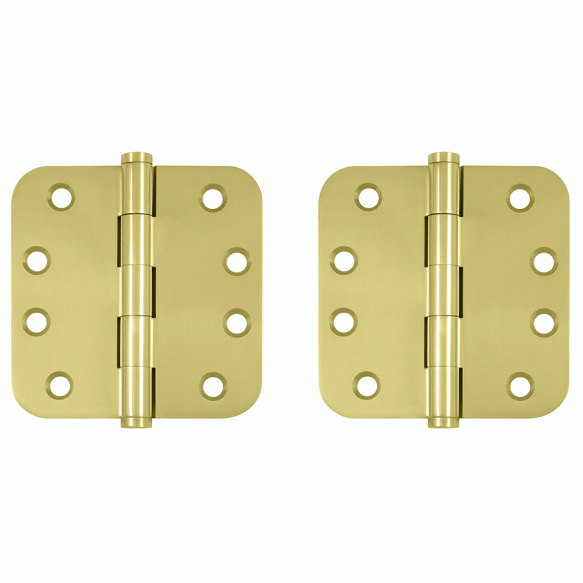 4 Inch X 4 Inch Solid Brass Hinge (5/8 Radius Corner, Polished Brass Finish) DELTANA