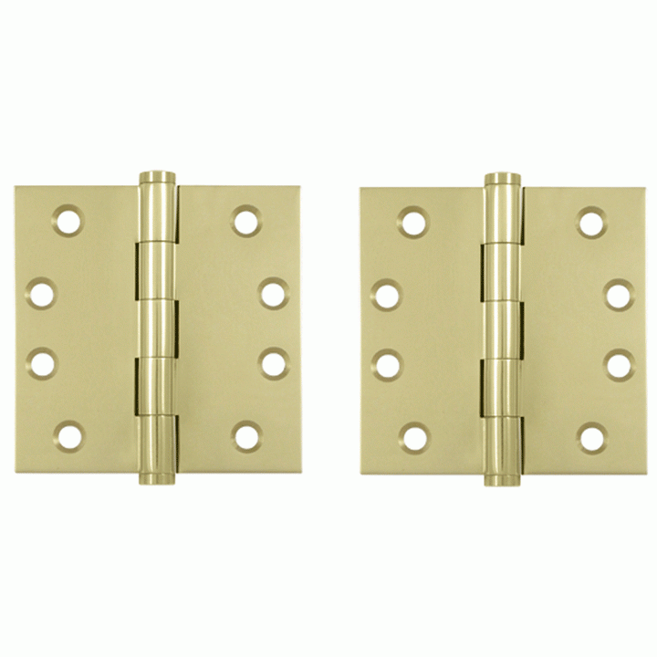 Pair 4 Inch X 4 Inch Solid Brass Hinge Interchangeable Finials (Square Corner, Unlacquered Brass Finish) DELTANA