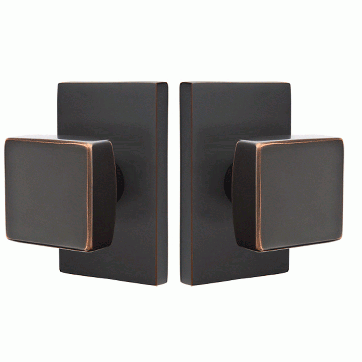 Emtek Solid Brass Square Knob With Modern Rectangular Rosette (Several Finish Options) EMTEK