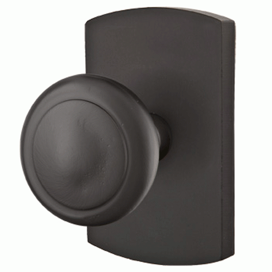 Solid Brass Sandcast Butte Door Knob Set With Rounded Rectangular Rosette (Several Finish Options) EMTEK