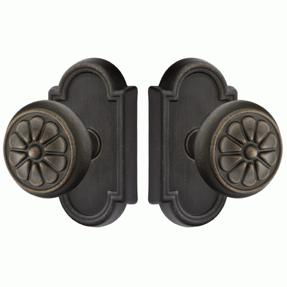 Solid Brass Lost Wax Petal Door Knob Set With Beveled Arched Rosette (Several Finish Options) EMTEK