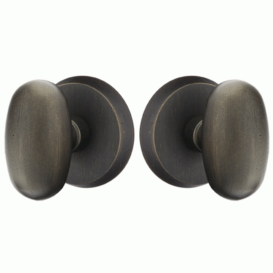 Solid Brass Sandcast Egg Door Knob Set With Disk Rosette (Several Finish Options) EMTEK