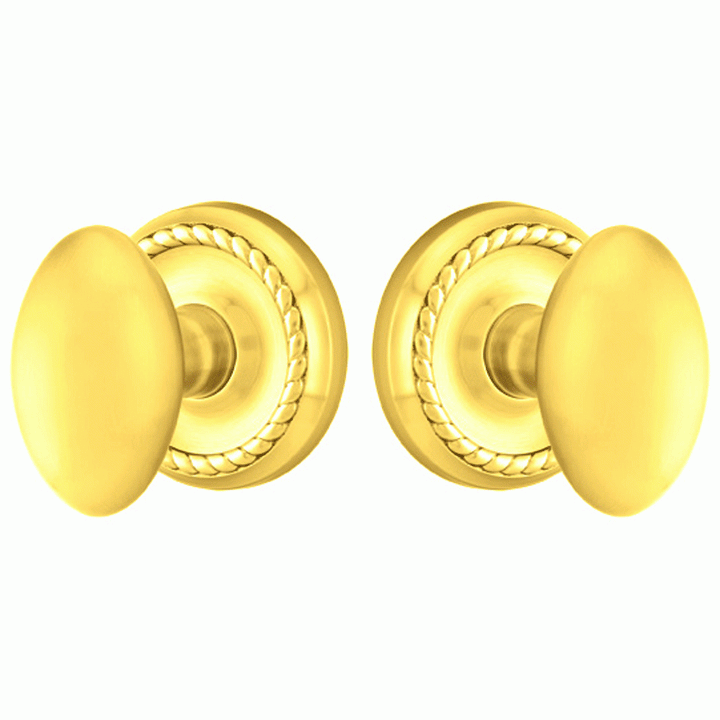 Solid Brass Egg Door Knob Set With Rope Rosette (Several Finish Options) EMTEK
