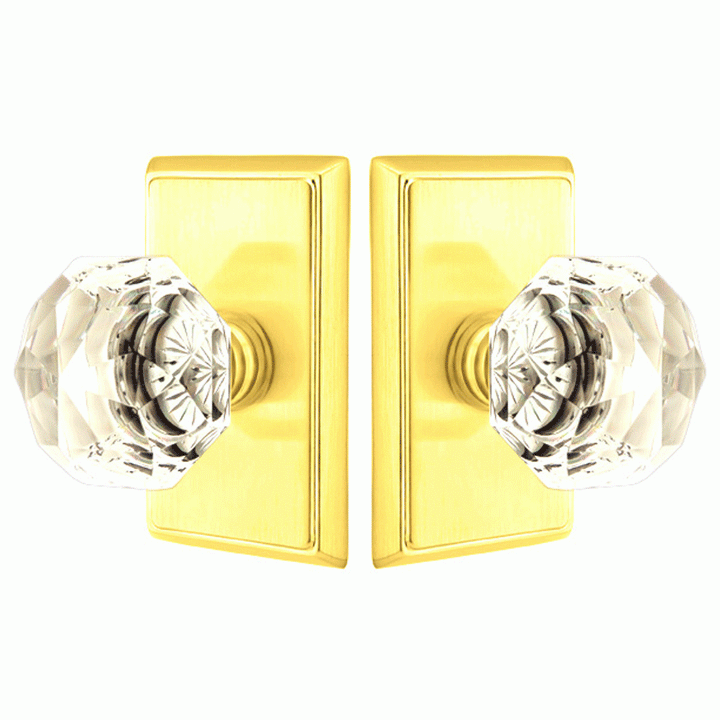 Diamond Crystal Door Knob Set With Rectangular Rosette (Several Finish Options) EMTEK