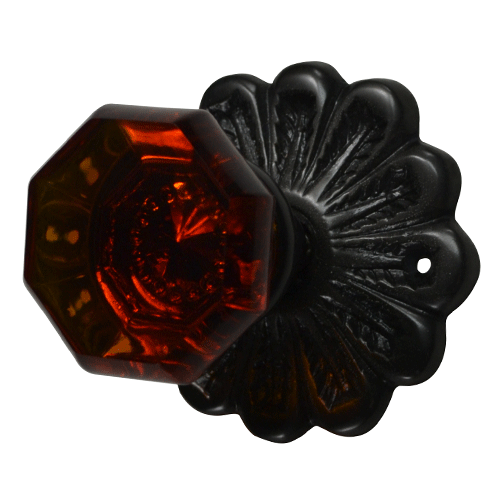 Maltesia Flower Rosette Door Set with Octagon Amber Glass Door Knobs (Several Finishes Available) COPPER MOUNTAIN HARDWARE