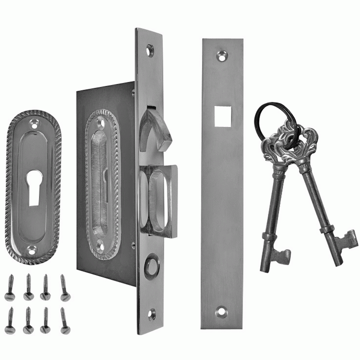 Georgian Oval Pattern Pocket Privacy (Lock) Style Door Set