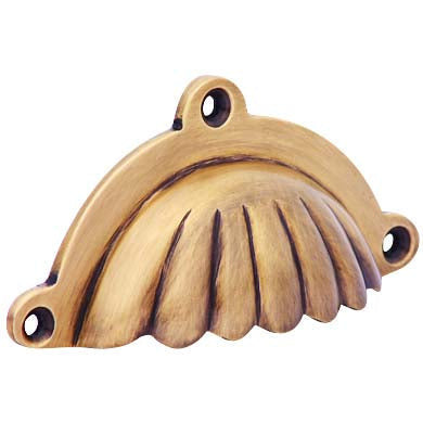 4 Inch Overall (3 1/2 Inch c-c) Solid Brass Scalloped Style Cup Pull