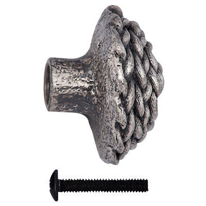 1 3/8 Inch Solid Pewter Round Decorative Rope Cabinet & Furniture Knob