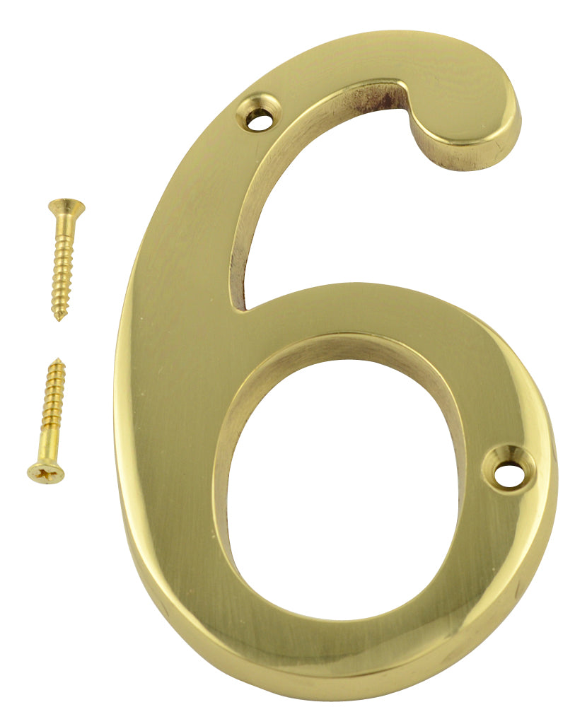 COPPER MOUNTAIN HARDWARE Solid Brass 4 Inch Tall Number 6