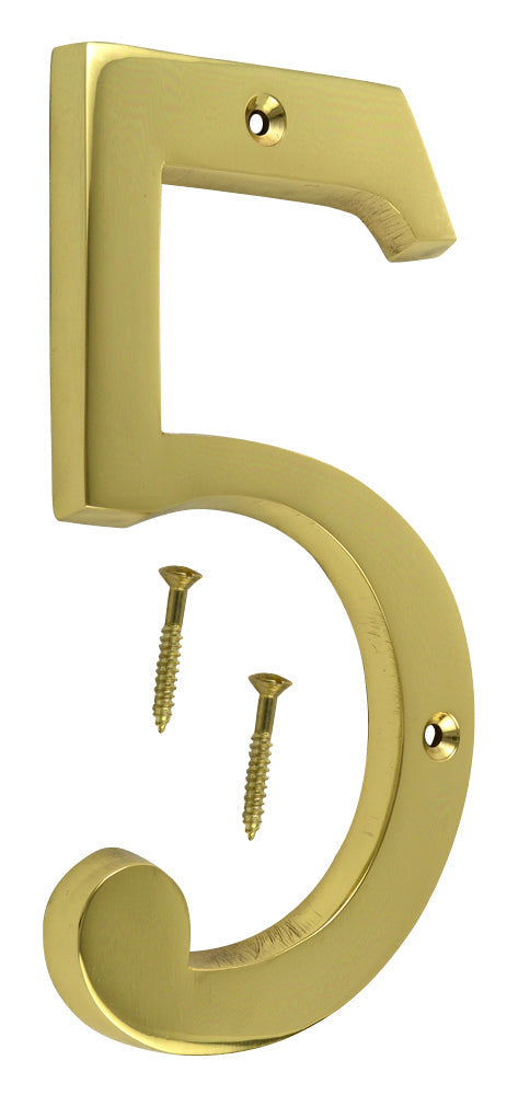 COPPER MOUNTAIN HARDWARE Solid Brass 6 Inch Tall Number 5