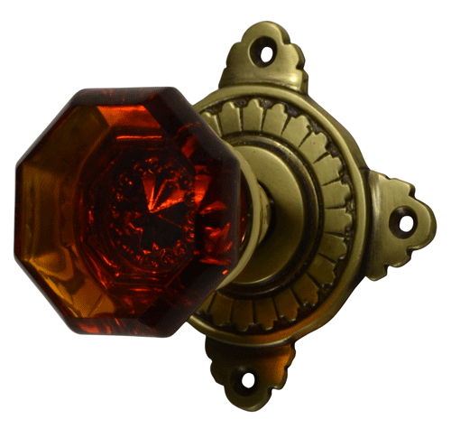 Art Deco Door Set with Octagon Amber Glass Door Knobs (Several Finishes Available) COPPER MOUNTAIN HARDWARE