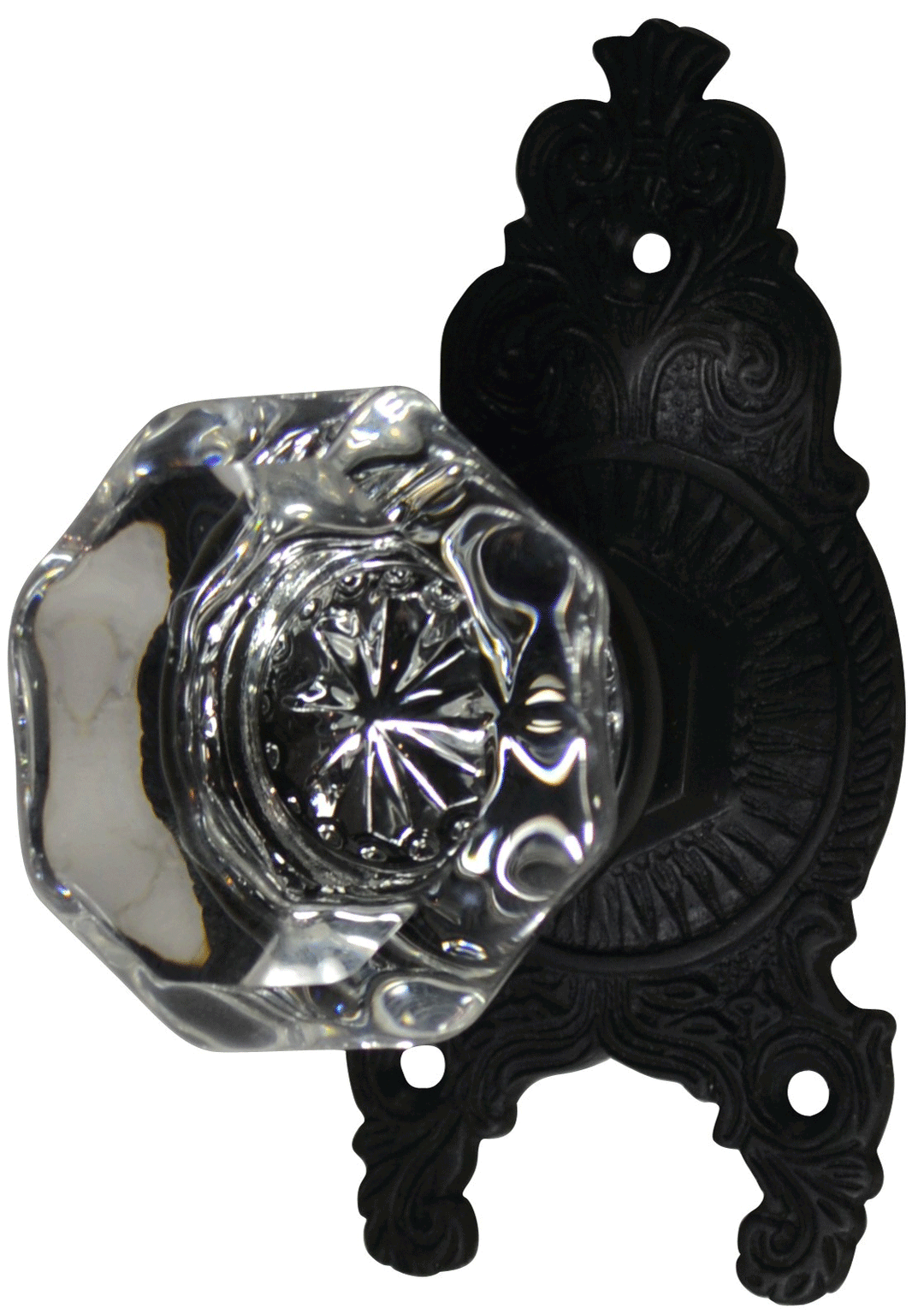 COPPER MOUNTAIN HARDWARE Octagon Glass Ornate Victorian Style Door Knob Set in Several Finishes