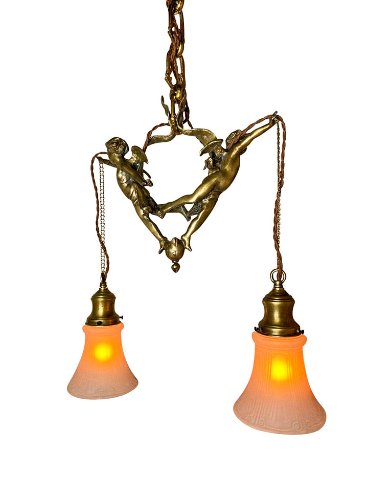 22 Inch Handmade Antique Cherub Two-Light Chandelier With Brass Chain COPPER MOUNTAIN HARDWARE