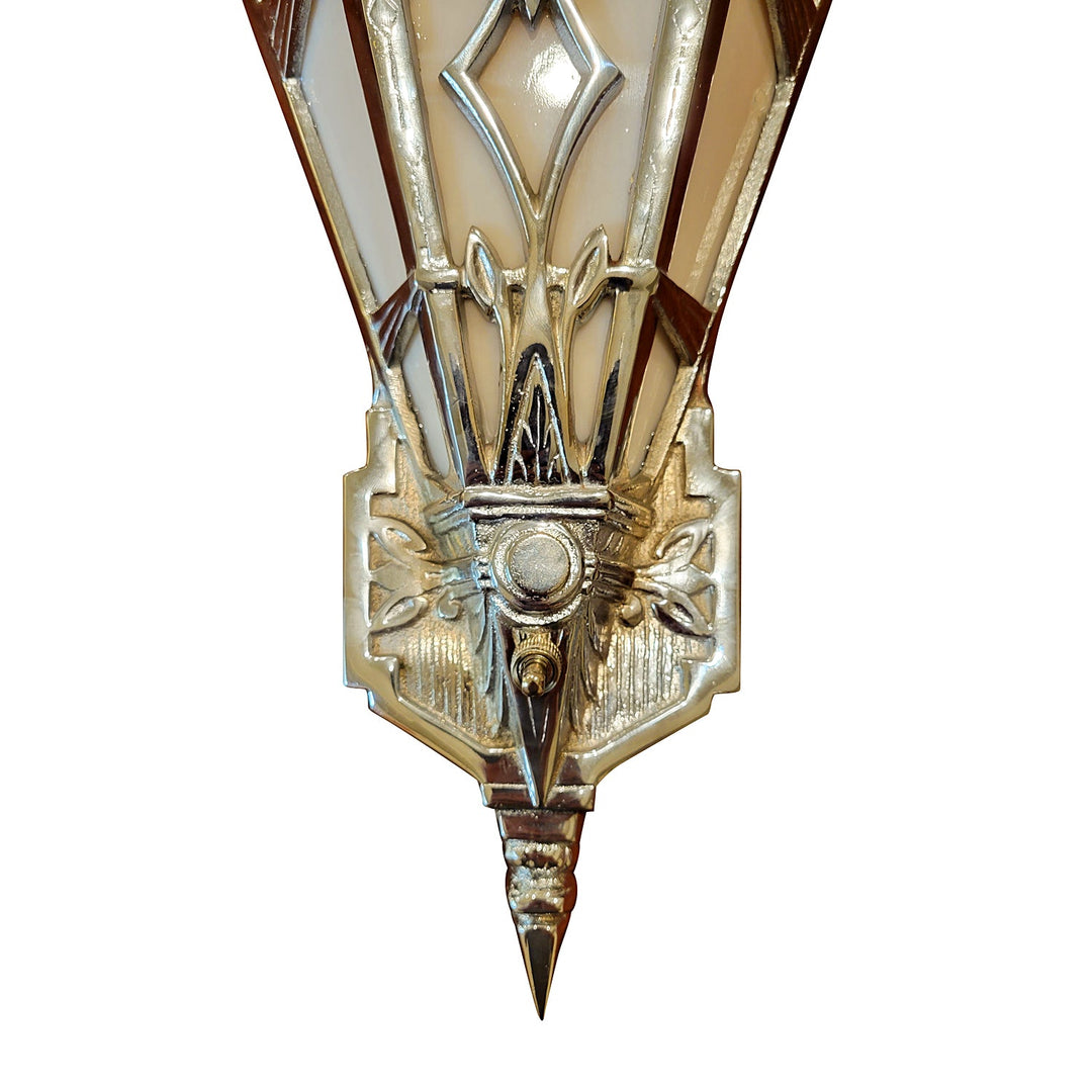 14 Inch Art Deco Stained Glass Shade Pink Champagne Wall Sconce in Polished Chrome COPPER MOUNTAIN HARDWARE