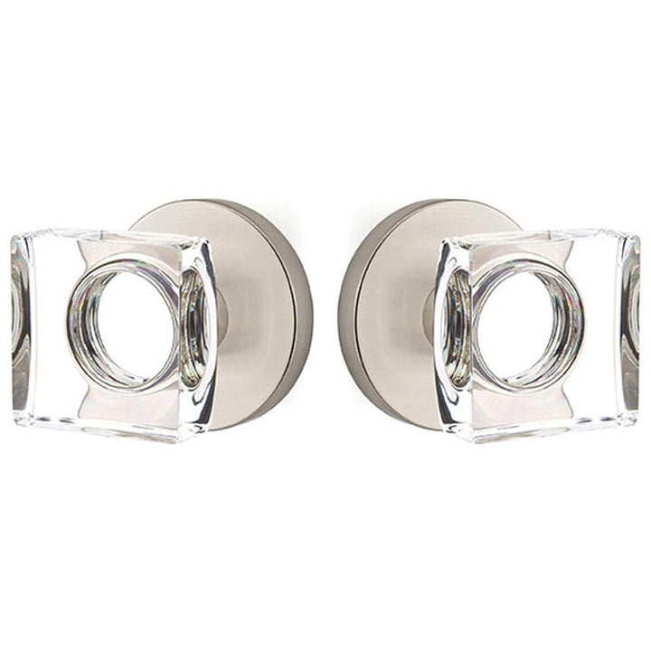 Modern Square Crystal Door Knob Set With Disk Rosette (Several Finish Options) EMTEK