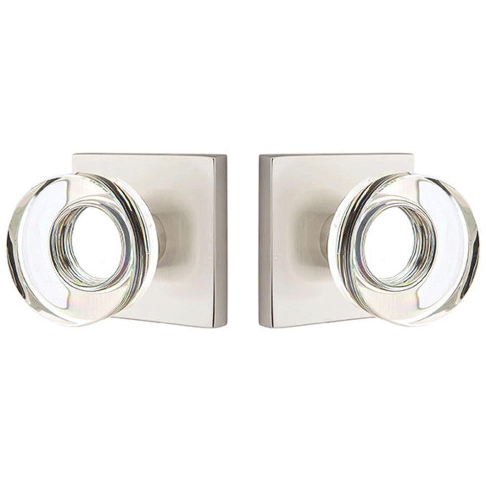 Modern Disc Crystal Door Knob Set With Square Rosette (Several Finish Options) EMTEK