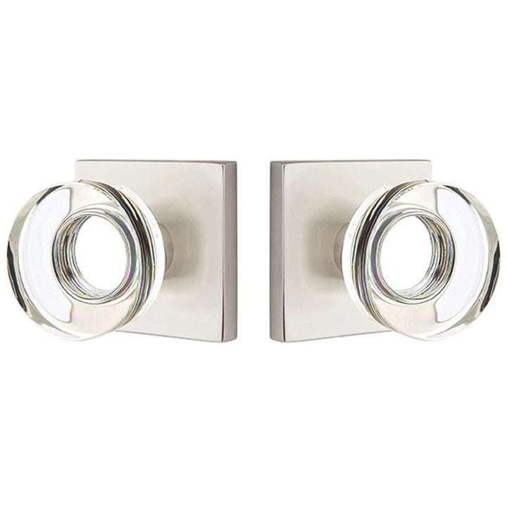 Modern Disc Crystal Door Knob Set With Square Rosette (Several Finish Options) EMTEK