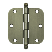 3 1/2 Inch x 3 1/2 Inch Ball Tip Steel Hinge (Antique Brass Finish) DELTANA