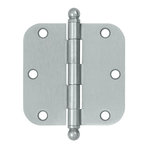 3 1/2 Inch x 3 1/2 Inch Ball Tip Steel Hinge (Brushed Chrome Finish) DELTANA