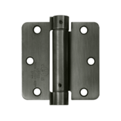 3 1/2 Inch x 3 1/2 Inch Steel Spring Hinge (1/4 Radius Corner, Antique Nickel Finish) DELTANA
