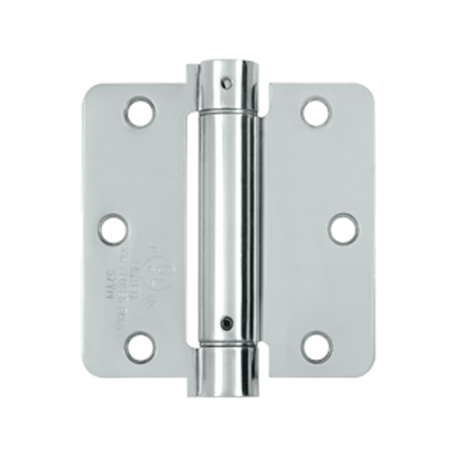 3 1/2 Inch x 3 1/2 Inch Steel Spring Hinge (1/4 Radius Corner, Chrome Finish) DELTANA