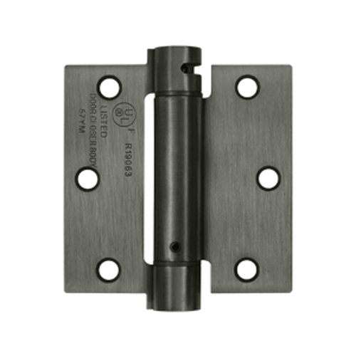 3 1/2 Inch x 3 1/2 Inch Steel Spring Hinge (Square Corner, Antique Nickel Finish) DELTANA