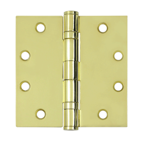 4 1/2 Inch x 4 1/2 Inch Double Ball Bearing Steel Hinge (Square Corner, Polished Brass Finish) DELTANA